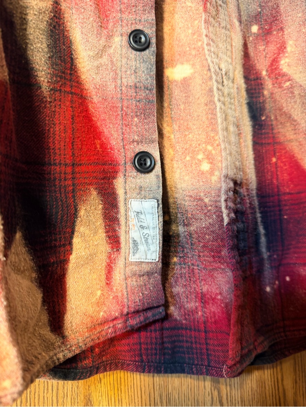 Bleach Dye Red Plaid Button-Down Shirt - Picture 5 of 10